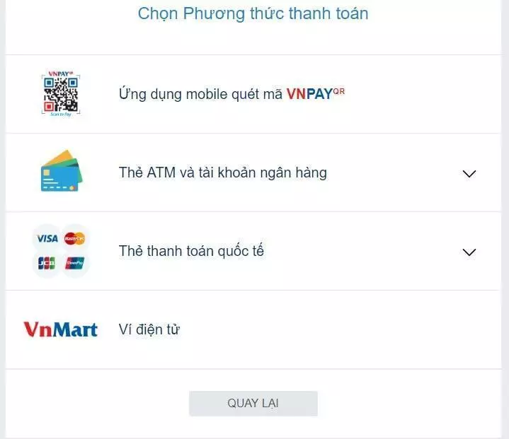 Chọn phương thức thanh toán 