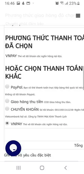 Xác nhận phương thứ thanh toán 